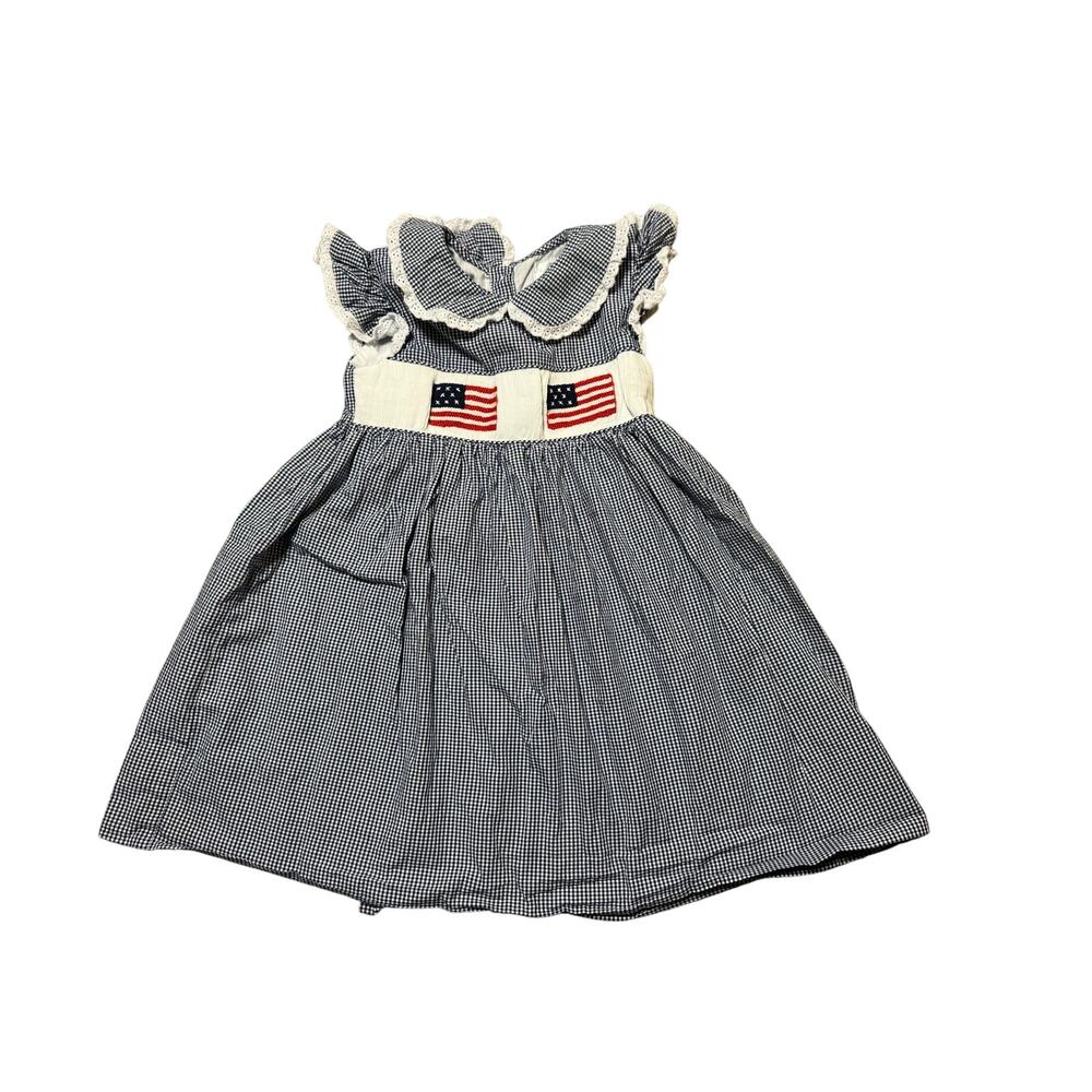 ELIZA JAMES Girls Dress, 5, smocked AMERICAN FLAG; PATRIOTIC, 100% cotton